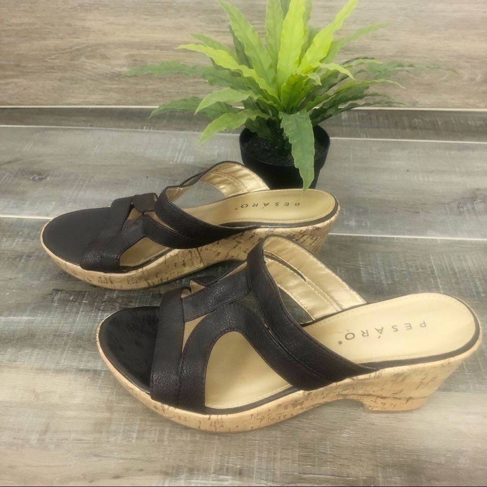 Pesaro Gisella Brown Cork Platform Sandal Size 10 - Picture 2 of 13